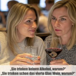 „Sie trinken keinen Alkohol, warum?“„Sie trinken schon das vierte Glas Wein, warum?“
