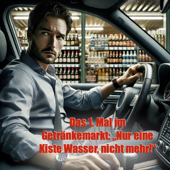 Das 1. Mal im Getränkemarkt: „Nur eine Kiste Wasser, nicht mehr!“ Das 1. Mal im Getränkemarkt: „Nur eine Kiste Wasser, nicht mehr!“