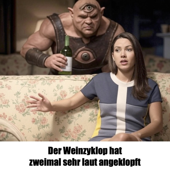 Der Weinzyklop hat  zweimal sehr laut angeklopft