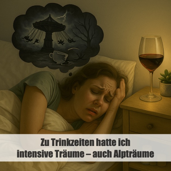 Zu Trinkzeiten hatte ich extrem lange und gefühlsmäßig sehr intensive Träume. Auch häufig Albträume.