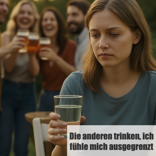 Bei meinen Freunden und Bekannten löst das Beisammensein und Zuschauen, während die anderen trinken, ein Gefühl von Ausgrenzung und nicht mehr dazugehören aus.