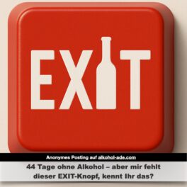 44 Tage ohne Alkohol – aber mir fehlt  dieser EXIT-Knopf, kennt Ihr das?