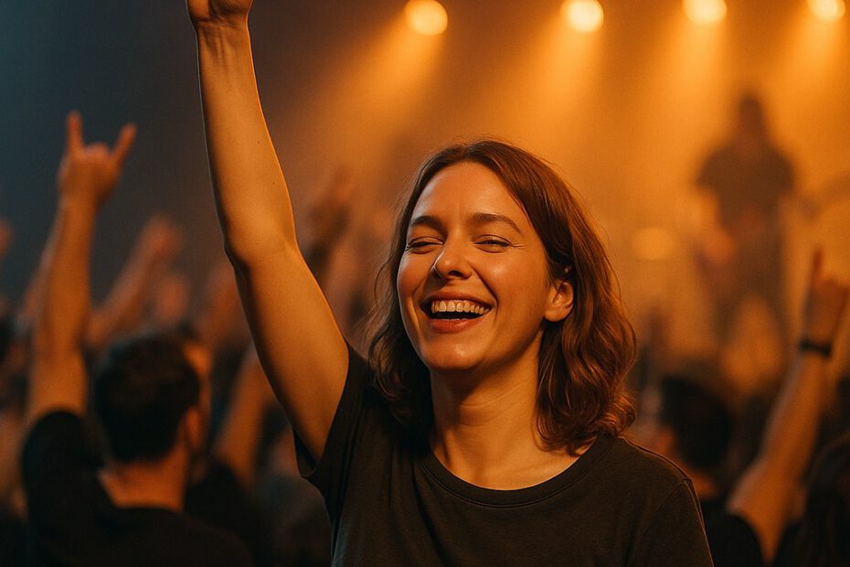 Frau genießt ein Rockkonzert – erstmals nüchtern