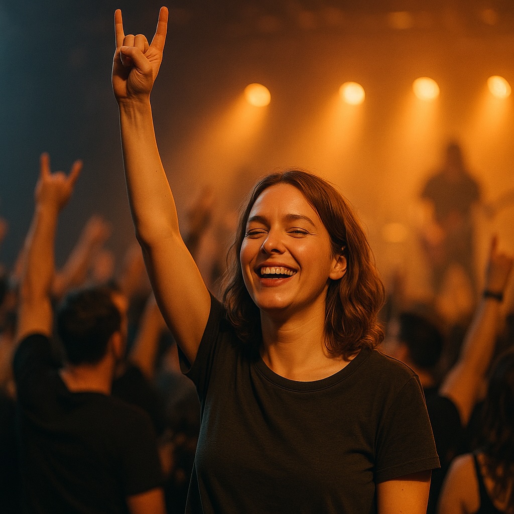Frau genießt ein Rockkonzert – erstmals nüchtern