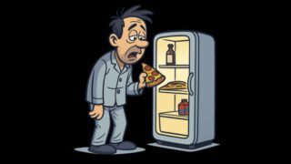 Mann vor Kühlschrank nach Trinkgelage