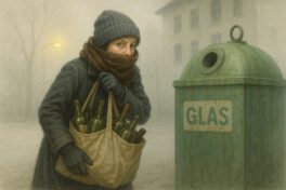 Bloß unauffällig zum Altglas-Container!