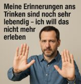 Mann hebt abwehrend die Hände beim Gedanken an Alkohol