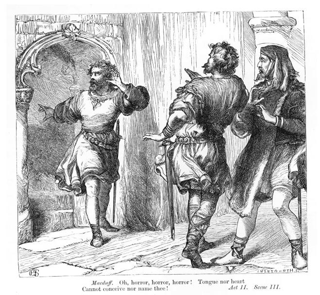 William Shakespeare, Macbeth, Akt 2, Szene 3. Historischer Stich.