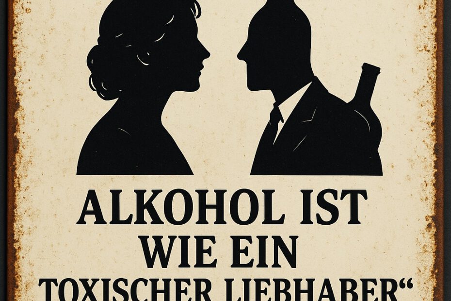 Emailleschild zumt Thema "Alkohol ist wie ein toxischer Liebhaber"