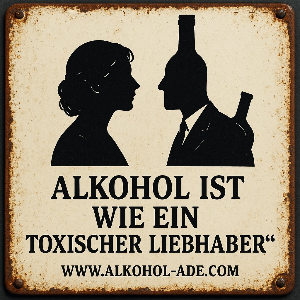Emailleschild zumt Thema "Alkohol ist wie ein toxischer Liebhaber"