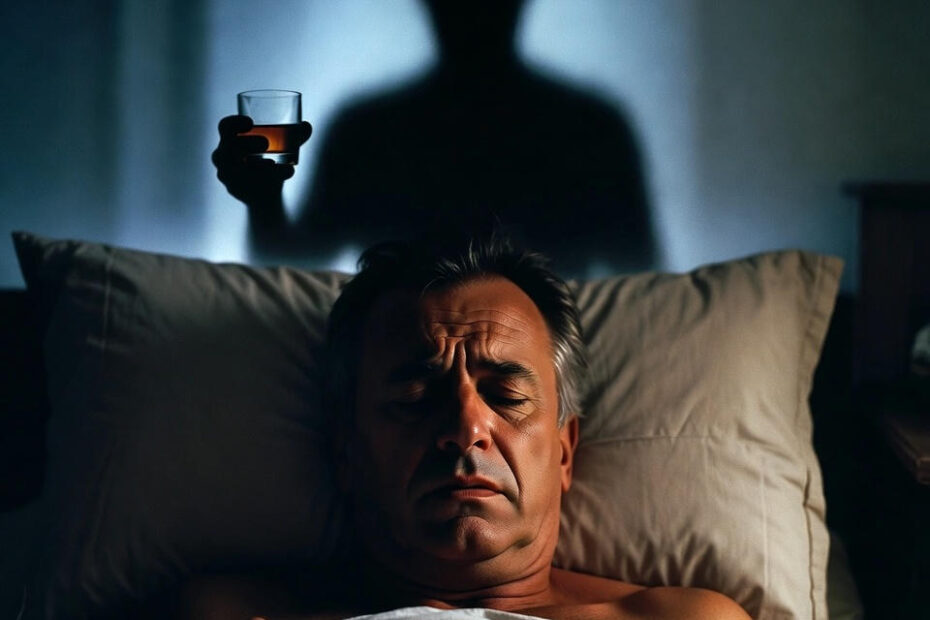 Mann träumt davon, dass eine dunkle Gestalt ihm Alkohol bringt