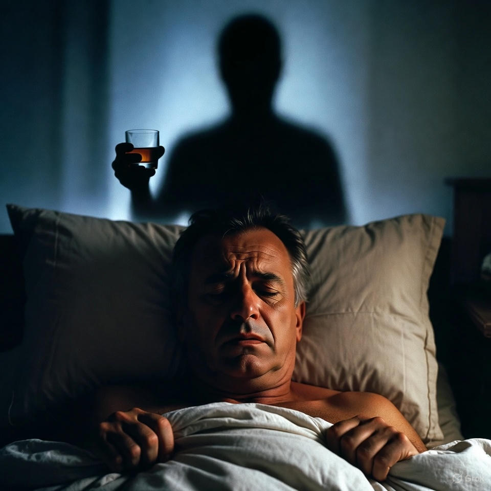 Mann träumt davon, dass eine dunkle Gestalt ihm Alkohol bringt