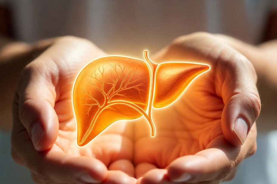 Stilisierte Leber, geschützt von zwei Händen