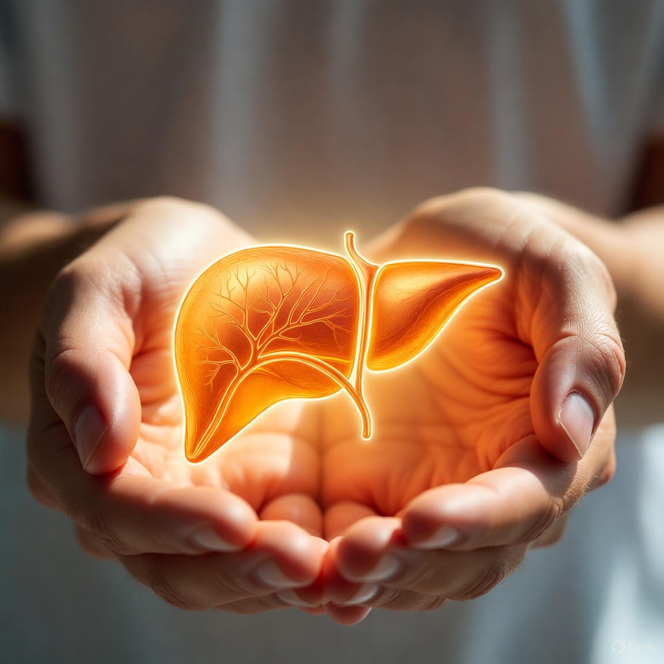 Stilisierte Leber, geschützt von zwei Händen