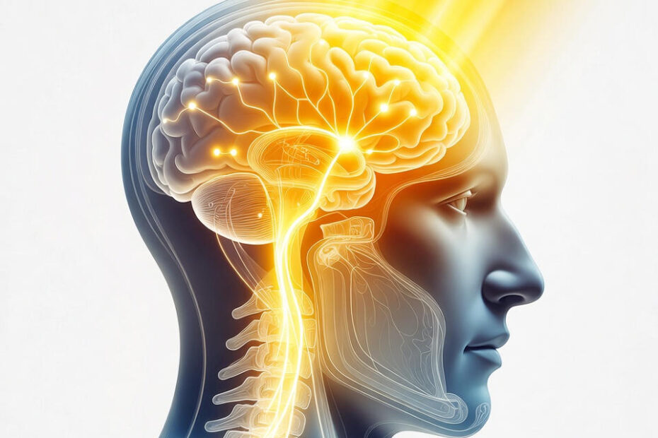 Symbolbild: Sonnenstrahlen scheinen auf ein Gehirn