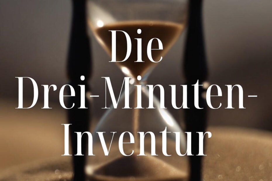 Die drei-Minuten-Inventur. Schriftug vor Sanduhr