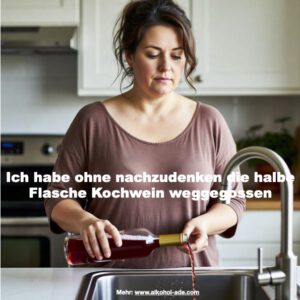 Frau gießt Rotwein in die Küchenspüle