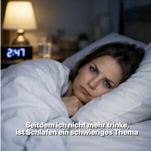 Frau liegt im Bett, kann nicht einschlafen und ist genervt davon