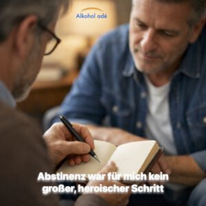 Ein Man schreibt etwas in ein kleines Buch, ein zweiter Mann schaut zu