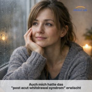 Frau sitzt sehr nachdenklich am Fenster, Regen läuft an der Scheibe ab