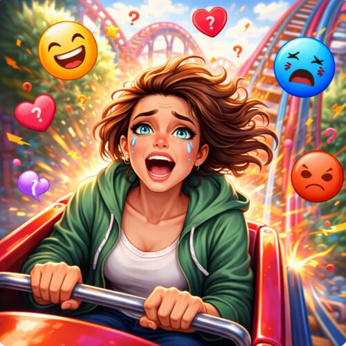 Frau in der Gefühlsachterbahn. Digital Painting / Concept Art |Comic-nah, emotional überzeichnet