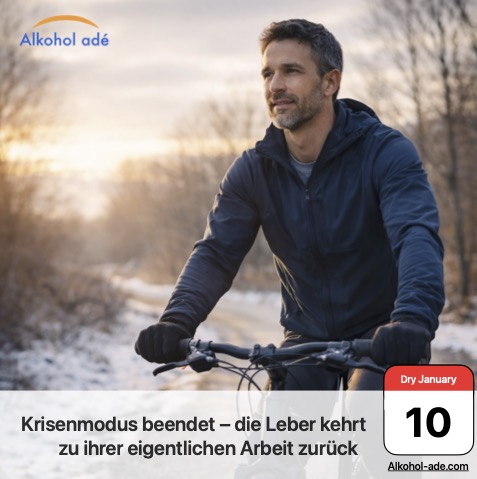 Mann fährt auf Fahrrad durch winterliche Landschaft