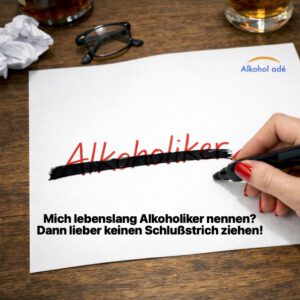 Eine Hand streicht das Wort "Allkoholiker" durch