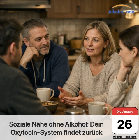 Vier Menschen sitzen am Küchentisch und unterhalten sich angeregt