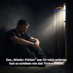 Nachdenklicher Mann sitzt in einem dunklen Raum auf dem Boden, während ein Lichtstrahl durch eine halb geöffnete Tür auf sein Gesicht fällt.