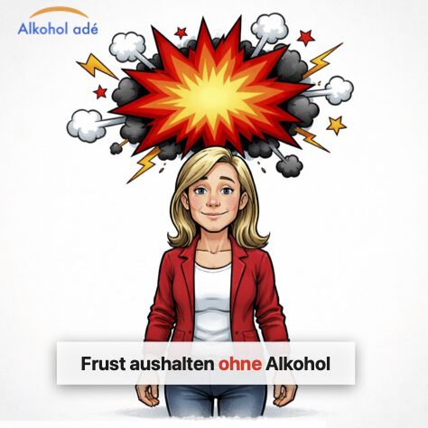 Comicfigur läuft entspannt unter einer explodierenden Wolke