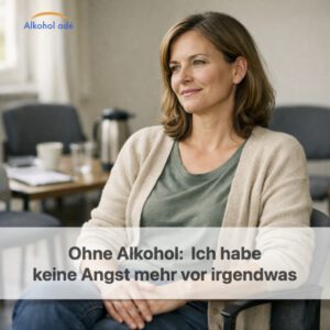 Frau sitzt in einem Stuhl und schaut zuversichtlich