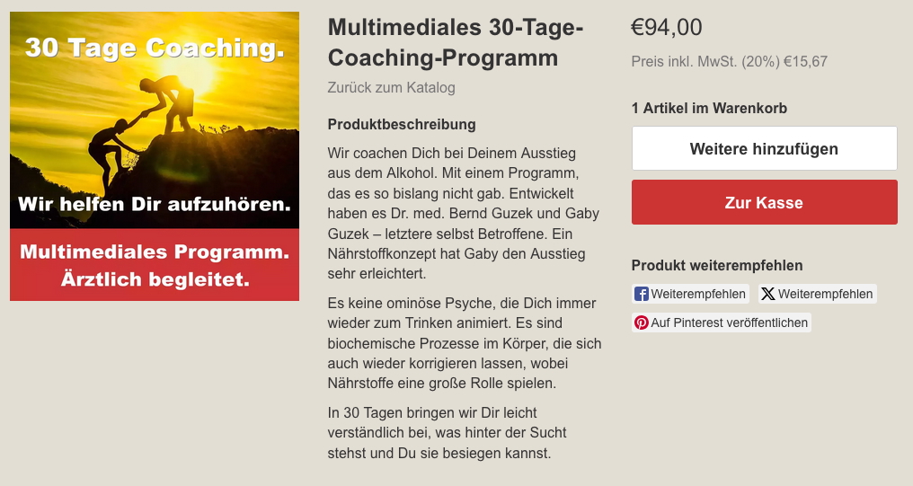 Screenshot vom Shop | Multimediales 30-Tage-Coaching-Programm