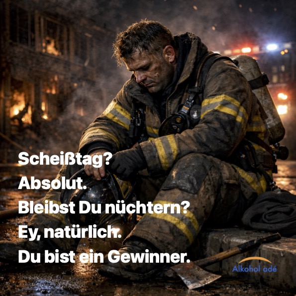 Feuerwehrmann sitzt erschöpft während eines Einsatzes auf dem Bordstein