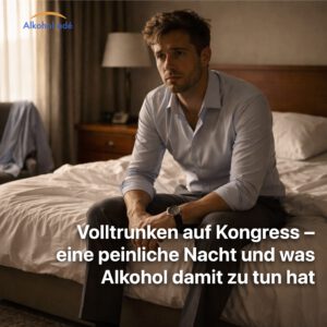 Hotelzimmer am frühen Morgen – ungemachtes Bett nach einer Nacht mit zu viel Alkohol auf einem Kongress