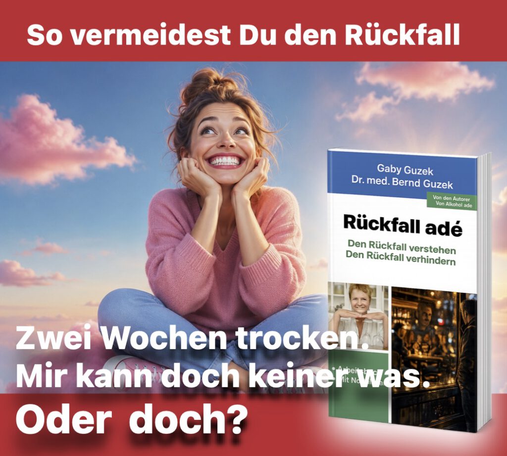 Überzogen glückliche Frau - Teil einer Anzeigenserie für das Buch "Rückfall ade"