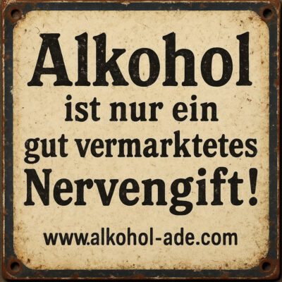 Schild: Alkohol ist nur ein gut vermarktetes Nervengift