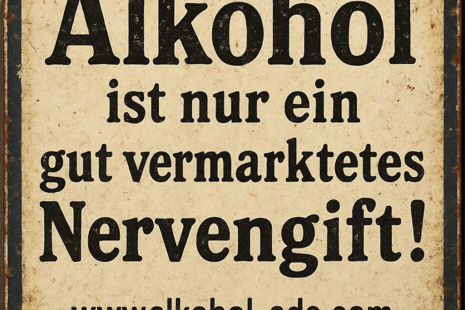 Schild: Alkohol ist nur ein gut vermarktetes Nervengift