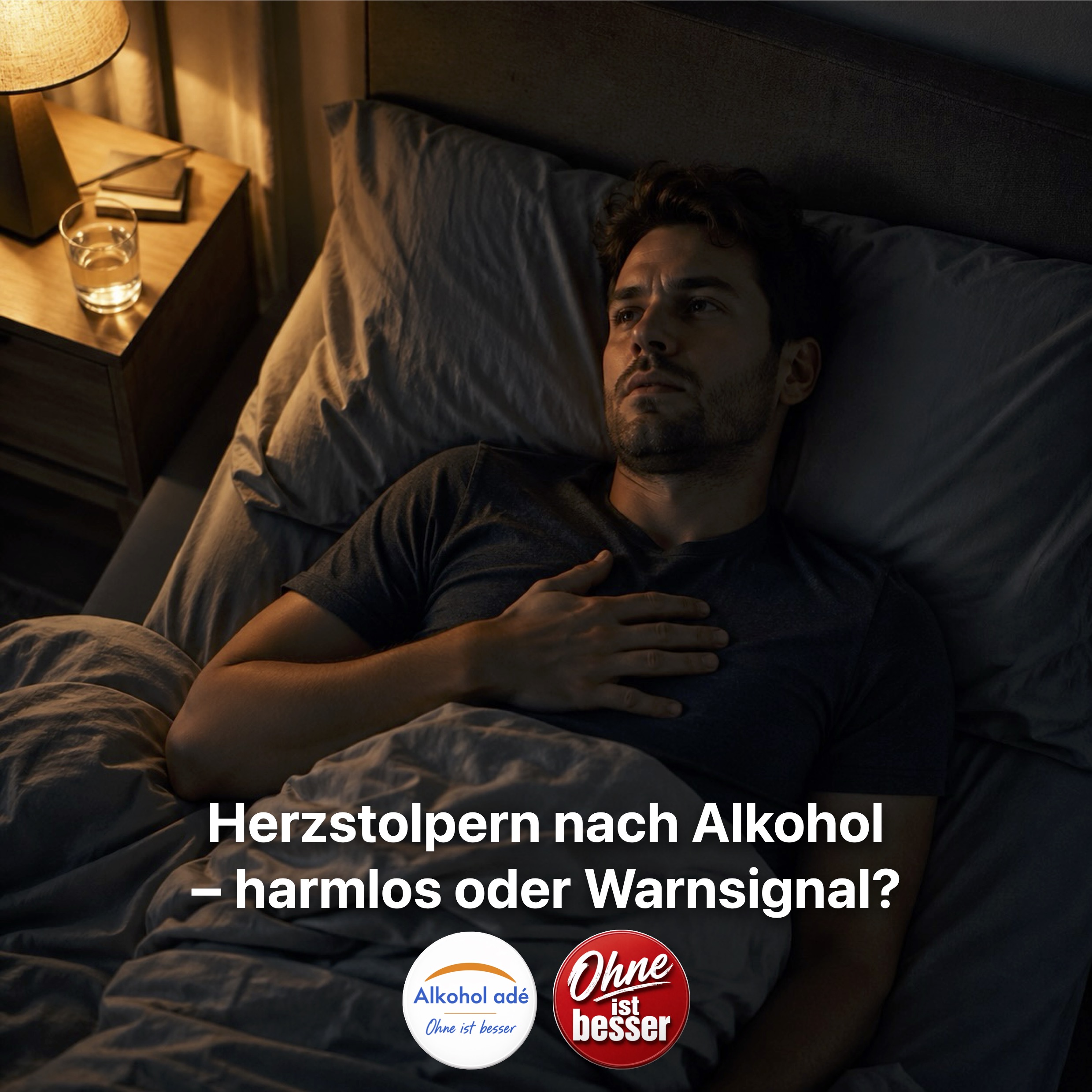 Mann liegt nachts wach – Herzstolpern nach Alkohol