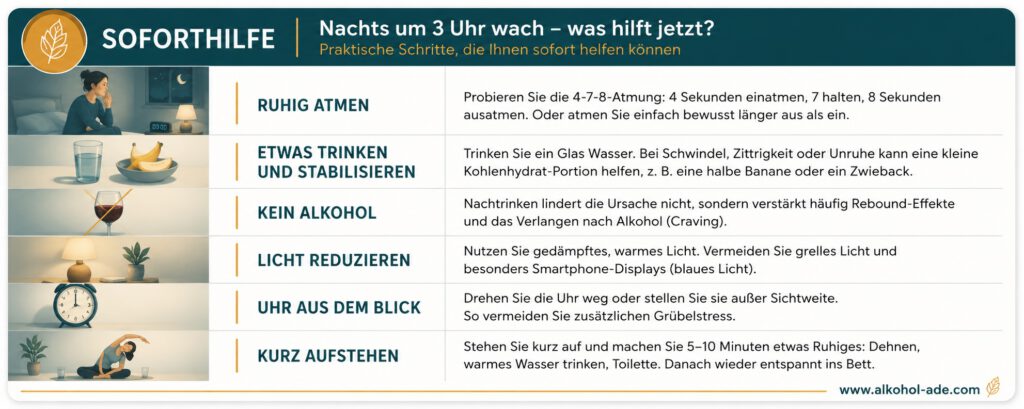 Tabelle zur Selbsthilfe, wenn man nachts nach Alkohol plötzlich aufwacht