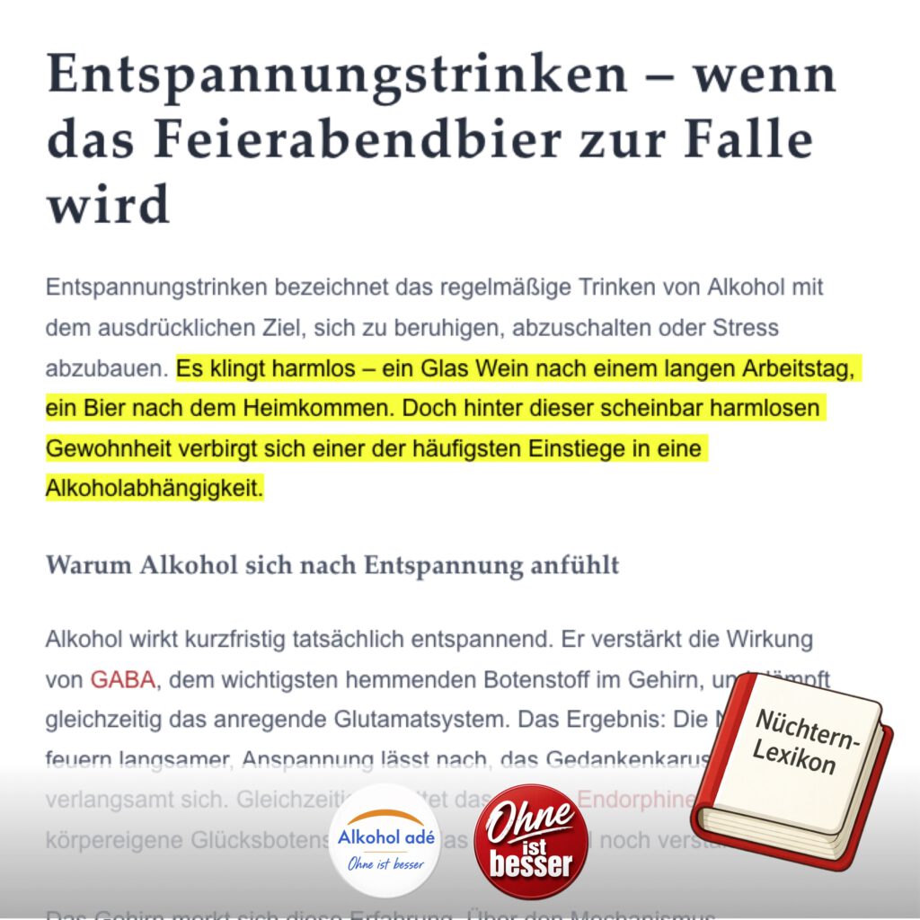 Lexikon von Alkohol adé: Entspannungstrinken – wenn das Feierabendbier zur Falle wird