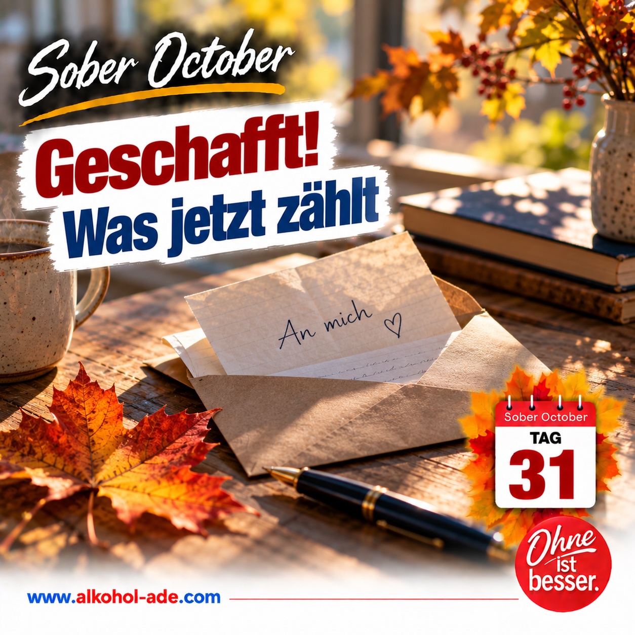 Handgeschriebener Brief an sich selbst – nach 31 Tagen Sober October festhalten, was bleibt